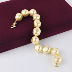 Vintage Monet Faux Pearl Knotted Bracelet Champagne Baroque Beads Gold Tone
